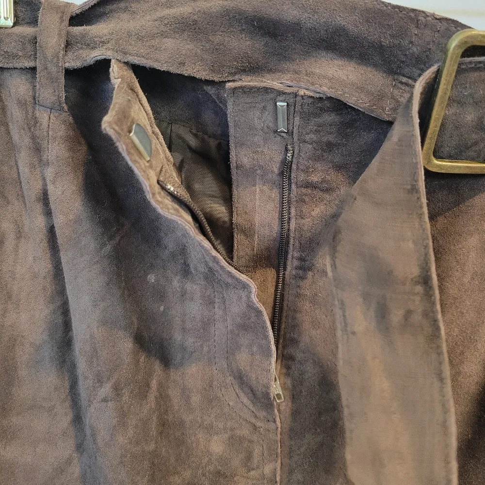 Margaret Godfrey | Suede Leather A Line Midi Skirt Brown - Picture 9 of 10